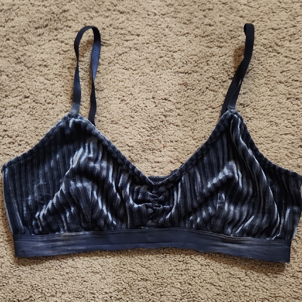 Velvet Striped Bralette in Navy